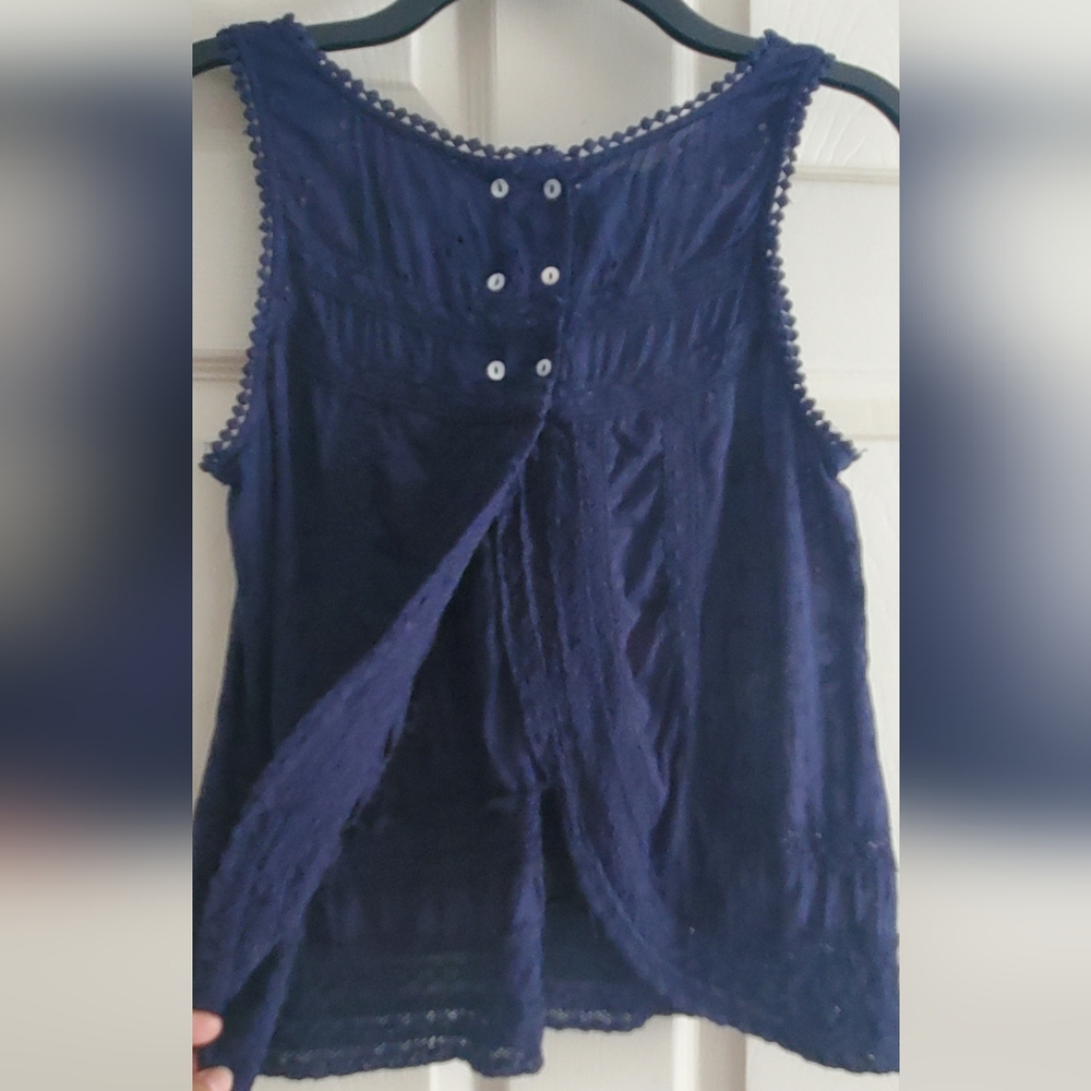 Altar'd State Navy Blue Eyelet Lace Crop Open Top.